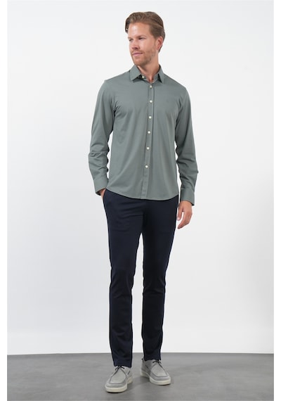 İmza Haki Tulum Yaka Uzun Kol Cepsiz Örme Slim Fit Pamuklu Gömlek 1004260208 Açık Haki