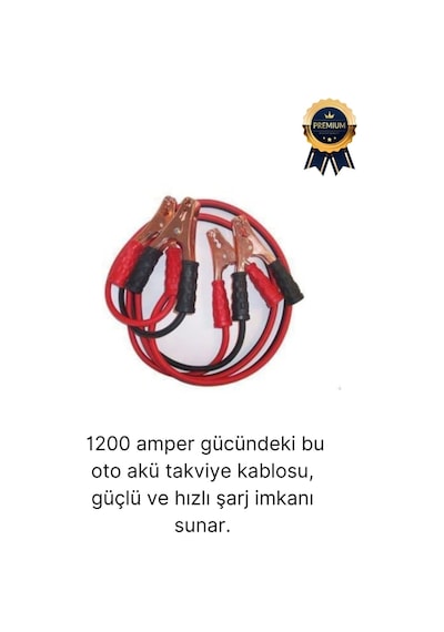 Çantalı %100 Bakır Kalın Kablo Ve Hızlı Şarj Güçlü 1200 Amper Oto Araç Akü Şarj Takviye Kablosu 2m