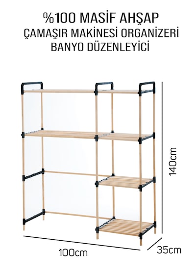Nc02 Ahşap Çamaşır Makinesi Organizer Banyo Düzenleyici Raf Masif Çam Ahşap Açık Ahşap
