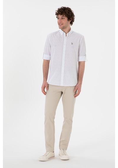 U.S. Polo Assn. Erkek Taş Baskılı Beyaz Gömlek 50306371-VR049