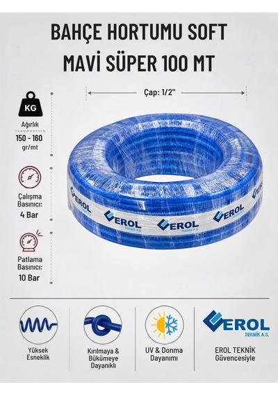 Bahçe Hortumu Soft Mavi Süper 100 Mt