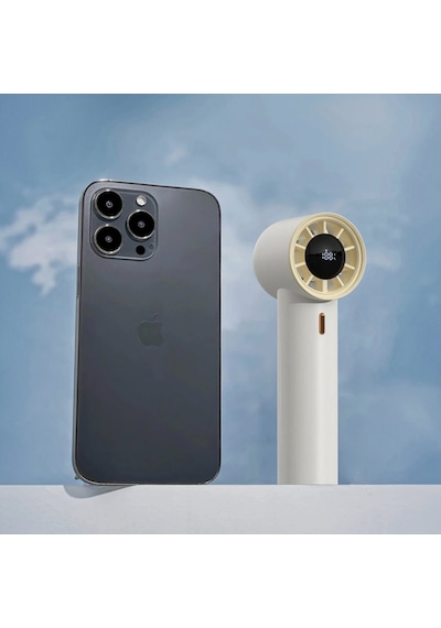Mini Taşınabilir Turbo El Fanı Yüksek Hızlı, Akıllı Dijital Ekran, Usb-c Şarj Edilebilir, Kompakt, Modern Ekru