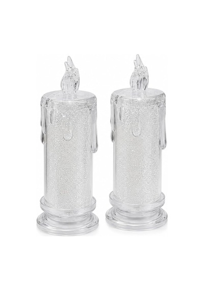 Led Alevsiz Mum Seti, 11 Cm Yükseklik, 4.7 Cm Çap, 2'li Pilli Sütun Tasarım, Ortam Aydınlatma Çok Renkli