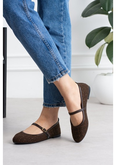 Shoetek Sawra Kadın Babet Önden Bantlı Tokalı Keten Dokumalı Kahverengi Kahve Çizgili Shoetek Sawra Kadın Babet Önden Bantlı Tokalı Keten Dokumalı Kahverengi Kahve Çizgili
