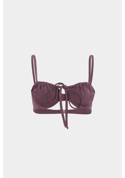 Açelyaokcu Premium Büzgü Detaylı Luna Slim Fit Kadın Bikini Üstü Mürdüm