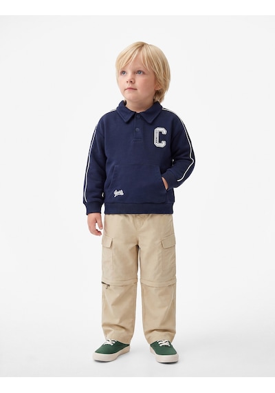 Koton Uzun Kollu Kanguru Cepli Nakış Detaylı Oversize Polo Yaka Sweatshirt Lacivert 7wmb10058tk