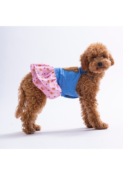 Cozie Bear Denim Ayıcık Desenli Kot Kedi Köpek Elbisesi - Kedi Köpek Kıyafeti