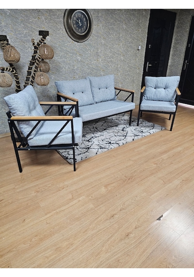 Zafir Siyah Boyalı Bahçe - Balkon - Mutfak Çay Seti Takımı Bahçe Koltuk Takımı Gri