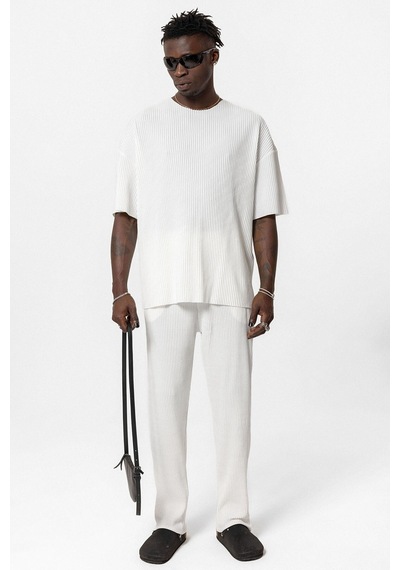Basic Oversize Bisiklet Yaka Ottoman Takım Beyaz