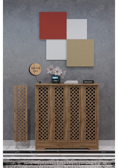 Dekoratif Petek Dolabı Kalorifer Peteği Kapatma Ünitesi Modern Tasarım İç Ölçü 76 Cm Dış Ölçü 80 Cm Petek 76 Çam D7
