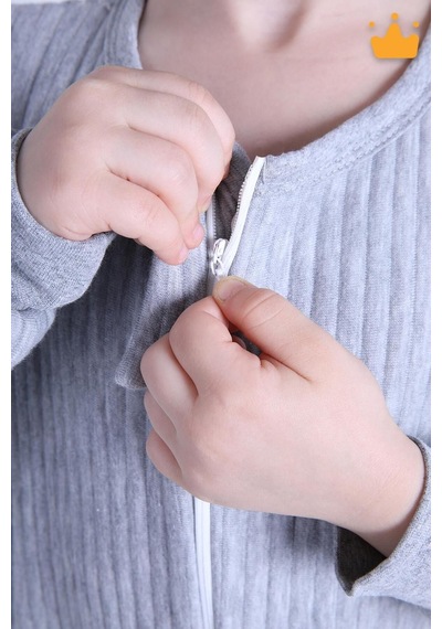 Babyhola 2-8 Yaş 1.5 Tog Kapitone Çocuk Uyku Tulumu Unisex Uzun Kollu Uyku Tulumu Gri