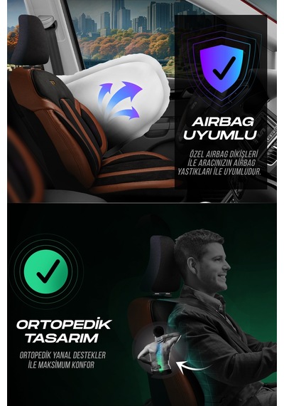 Siyah - Taba Panda Lizbon Serisi Alakantra Kumaş Oto Koltuk Kılıfı - Tam Set