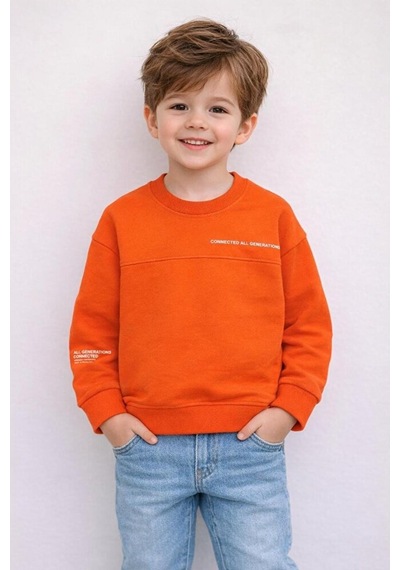 Wanex Erkek Çocuk Uzun Kollu Baskılı Sweatshirt Turuncu 4 9 Yaş Turuncu