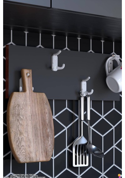 Geyik 12 Kancalı Mutfak Askısı 3'lü Set 56,4x9,6 Cm - Şık Tasgeyikm, Çok Amaçlı Düzenleyici Ve Yer Tasarrufu Gri
