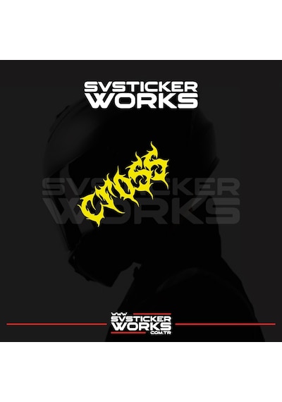 Cross Yazılı Kask Sticker Tüm Kasklar Uyumlu Tek Yön 1 Adet Sarı