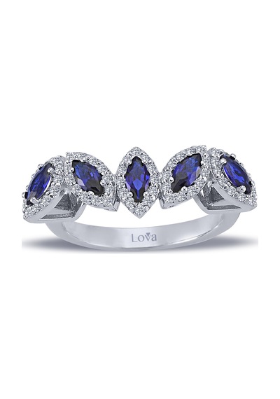 Lova Pırlantalı Markiz Safir Beş Taşlı Yüzük - 1020289