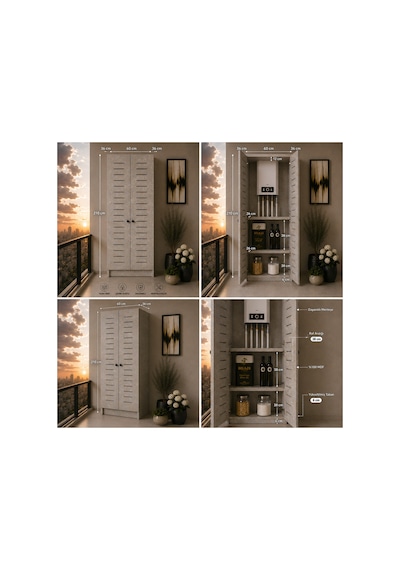 Flower Dolap Çok Amaçlı Kombi Dolabı Balkon Dolabı Kiler Dolabı Gri