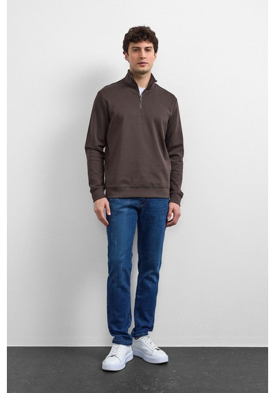 Backandbond Kahve Regular Fit Yarım Fermuarlı Sweatshirt