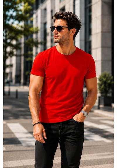 Luxıc Core Erkek Slim Fit Kırmızı Bisiklet Yaka Pamuk Penye Günlük Rahat Basic Tişört