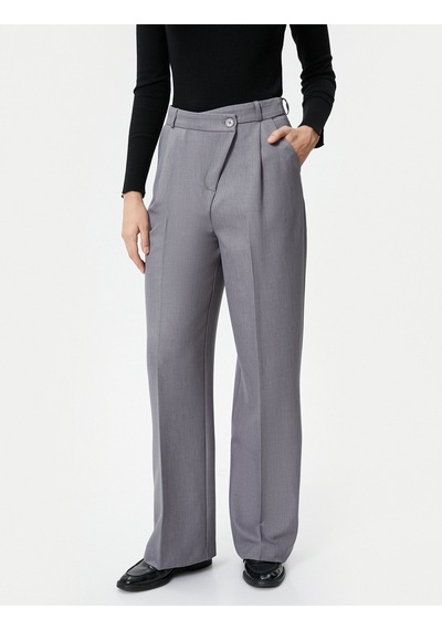 Koton Kumaş Bol Paça Pantolon Asimetrik Bel Düğmeli Gri 4wak40163pw 4WAK40163PW027 Gri