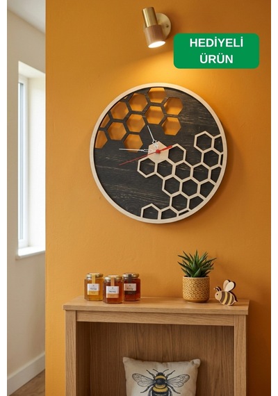 Geometrik Modern Ahşap Lazer Kesim 2d Mdf Duvar Saati Ahşap - Siyah