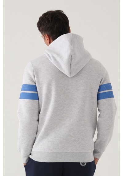 Yale Kar Melanj Kapüşonlu Ön Baskı Erkek Sweatshirt Kar Beyaz