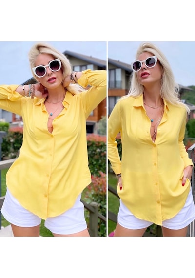 Defymoda Dokuma Viskon Kumaş Efsane Gömlek Sarı