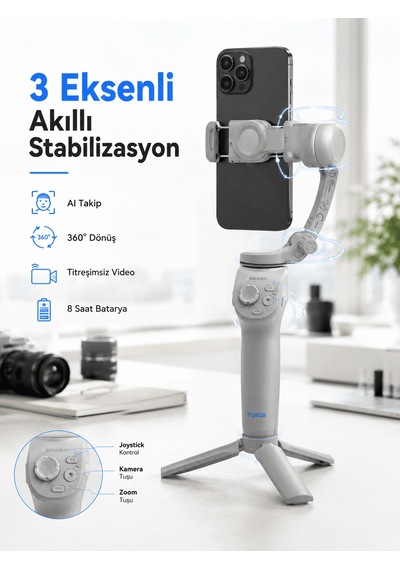 Profesyonel Telefon Gimbal Stabilizer 3 Eksen Sabitleme Çoklu Çek