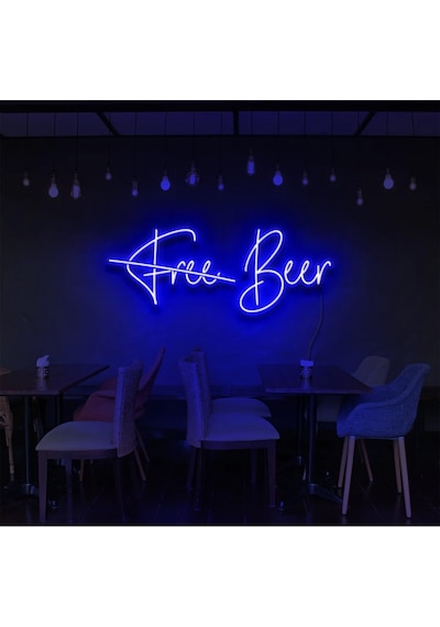 Free Beer Yazılı Neon Tabela Mavi
