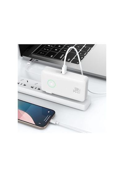 Wiwu Wi-p049 Noble Serisi Type-c Kablolu Dijital Led Göstergeli Powerbank Pd 35w 10000mah Beyaz