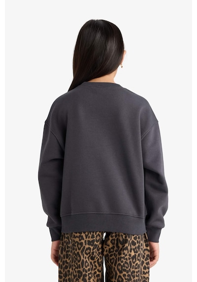 Defacto Kız Çocuk Relax Fit Bisiklet Yaka Baskılı İçi Yumuşak Tüylü Sweatshirt E6780a825wnar138 Antrasit
