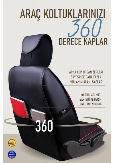 Volkswagen Eos Uyumlu Lüx Deri Oto Koltuk Kılıfı Ön Arka Takım Elit Siyah Kırmızı