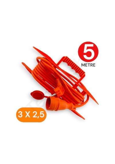 5 Metre Uzatma Kablosu 3x2,5 Mm Ttr Bakır Kablo Erkek Fiş-dişi Fiş Baskılı Diğer