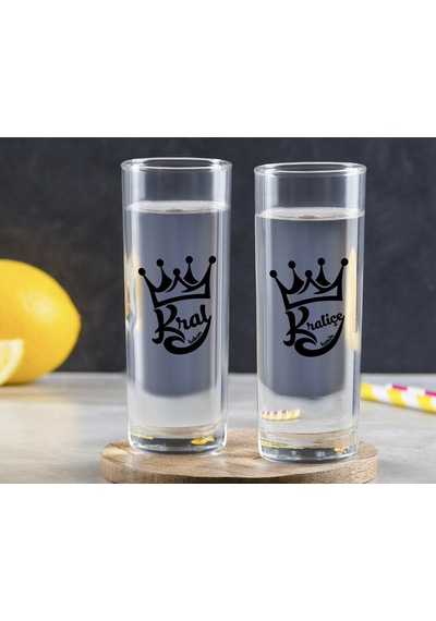 Kişiye Özel Renkli Baskılı Kraliçe İkili Vodka Bardağı-1