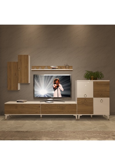 Decoraktiv Eko 6 Mdf Std Gold Tv Ünitesi Tv Sehpası - Beyaz Pera Beyaz - Meşe
