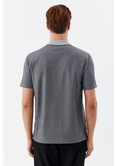 Sabri Özel Siyah %100 Pamuk Regular Fit Jakar Desenli Cepli Polo Yaka T-shirt