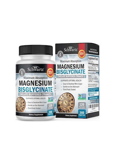 Bioschwartz Maximum Absorption Magnesium Bisglycinate Sleep, Muscle, Bone & Joint Support 360 Veggie