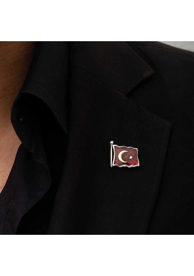 Gümüş Türk Bayrağı Rozet Çok Renkli