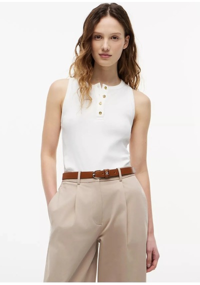 Tommy Hilfiger Gold Button Henley Top Kadın Beyaz T-shirt - Ww0ww49251