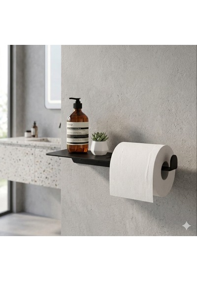Telefon Raflı Siyah Metal Tuvalet Kağıtlığı Modern Wc Kağıt Tutucu Banyo Aksesuarı Siyah