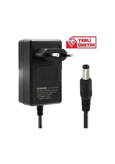 Weko 9 Volt - 3 Amper 5.5x2.5 Uçlu Priz Tipi Plastik Kasa Adaptör