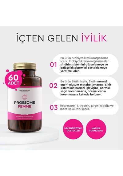 Probiome-femme Probiyotik Ve Prebiyotik İçeren Takviye Edici Gıda 60 Kapsül