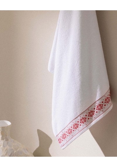 Madame Coco Caresse %100 Pamuk Banyo Havlusu - Beyaz/kırmızı - 70x140 Cm 8684427175118 Çok Renkli