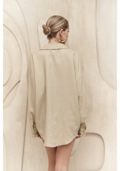 Mai Collection Mai Studios Co. Charlotte Bej Oversize Keten Gömlek Bej