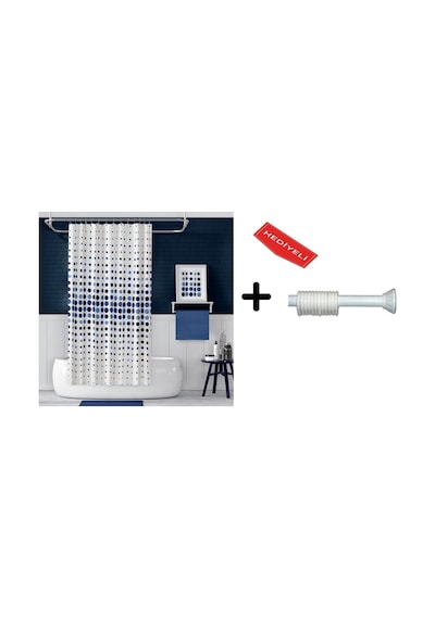 Banyo Duş Perdesi 4961 Mavi 110x200 Perde Borusu Askı Aparatı 90x130 Hediyeli Çok Renkli