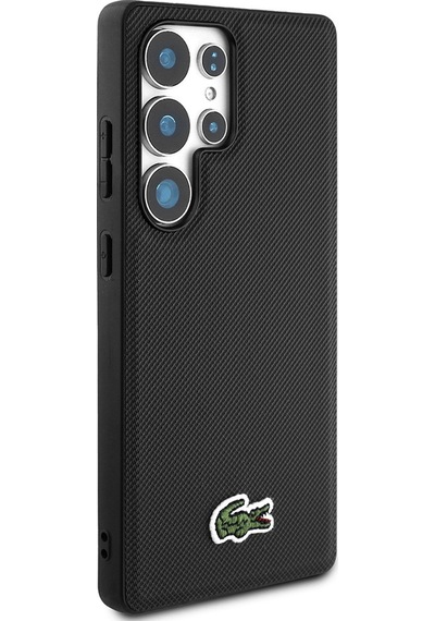 Galaxy Uyumlu S25 Ultra Kılıf Lacoste Lisanslı Pu Pike Desenli İkonik Timsah Dokuma Logolu Kapak Siyah
