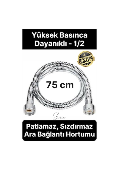 75 Cm Kısa Tepe Ara Duş Hortumu Spiral Robot Ara Bağlantı Örgülü Dayanıklı Kopmaz Patlamaz Sızdırmaz Gümüş