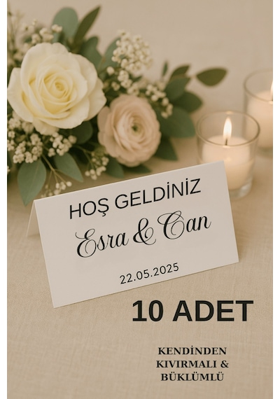 Yatay Uzun 10 Adet Masa Kartı - Kıvrımlı - Nişan Masa Kartı - Düğün Masa Kartı - Nikah Masa Kartı