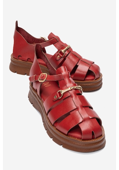 Luvi Shoes Rıela Kırmızı Hakiki Deri Tokalı Kadın Sandalet