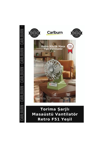 Özel Seri Torima Şarjlı Masaüstü Vantilatör Retro F51 Yeşil Küçük Ofis Fan